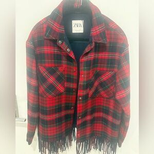 Zara Red and Green  Fringe Coat size S